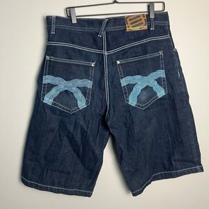 Evolution in Design Denim Shorts Men's Dark Wash Size 36 Embroidered Pockets Y2K
